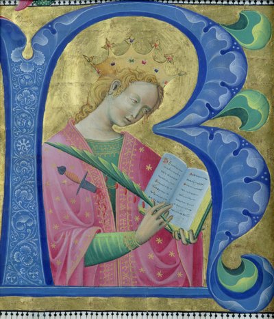 Illuminierte Initiale R, die St. Katharina von Alexandria darstellt, Lombardische Schule von Luchino Belbello